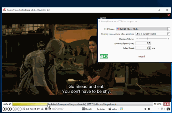 Dubbing movies with TTS and subtitle