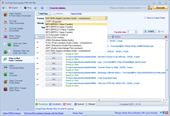 Extract Audio from videos MP3, MP2, AAC, AC3, OGG, WMA, FLAC, WAV, AIFF, M4A